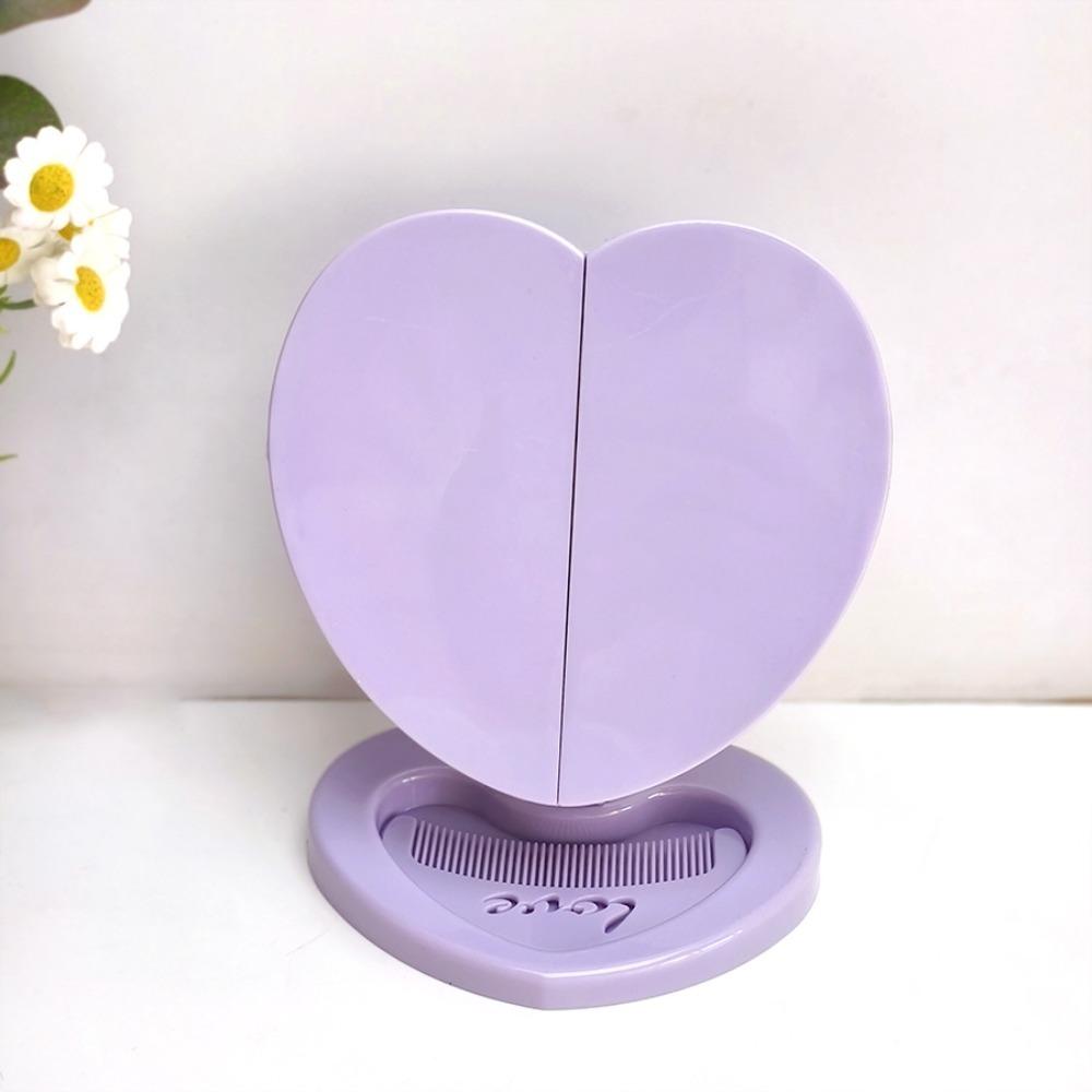 Creative Plastic Makeup Mirror Peach Heart Design With Comb Desktop Mirror Double Sided Double Open Mirror DIY фиолетовый