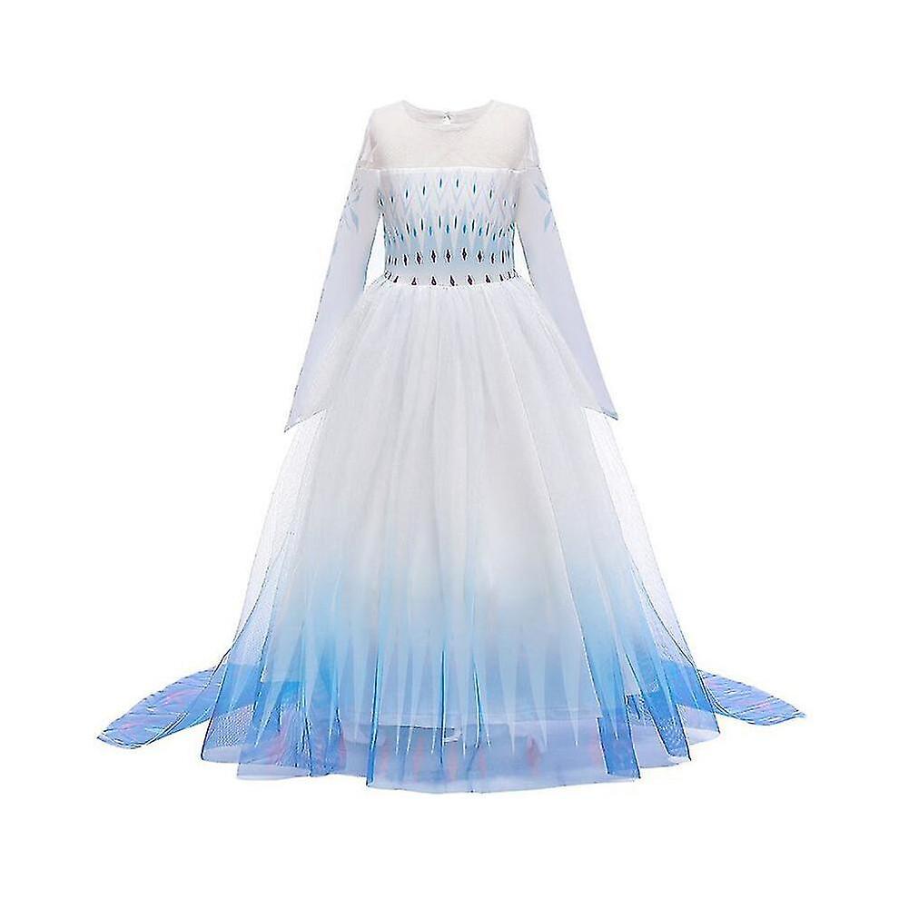 (Blu Gradiente, 5-6 Anni) Costume da Regina Elsa di Frozen 2 per Bambine Ragazze Festa Principessa Cosplay Travestimento-u