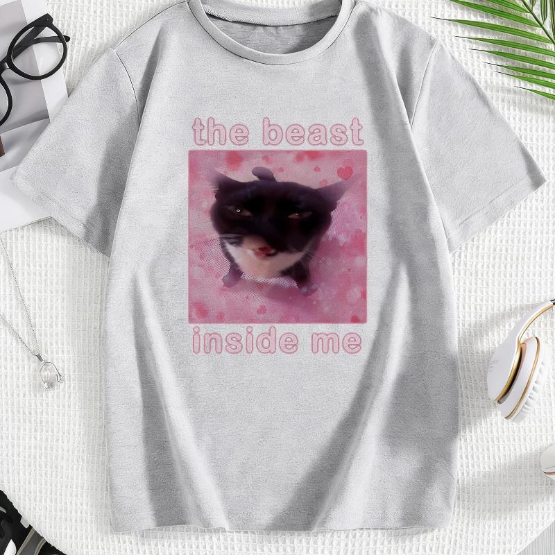 The Beast Inside Me Kat Meme Print T-shirts Cartoon Kinderen Kinder T-shirt Jongens Meisjes Zomer Lente Casual Top Tee