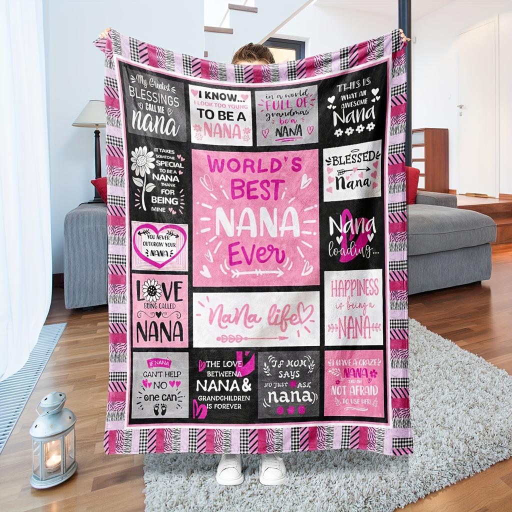 1pc Nana Cozy Flannel Throw, Best Nana Ever Gifts, Pink Bed Cover, Couch Blanket, Soft Throw, Grandparents Day