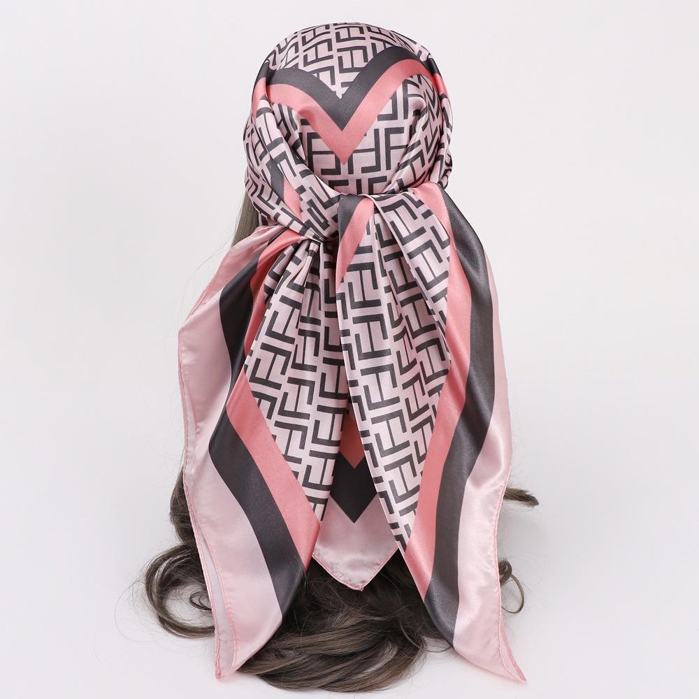 90 * 90Cm Square Scarf, Simulated Silk Scarf, Women'S Headscarf Co Contrasting Color Shawl Stripe Simple