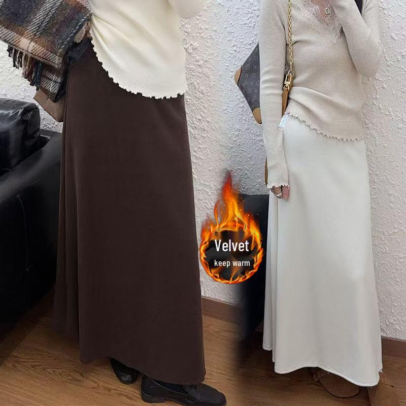 Maternity Velvet Knit Cashmere A-Line Skirt - Autumn/Winter French Drape, Slimming & Elegant 2XL