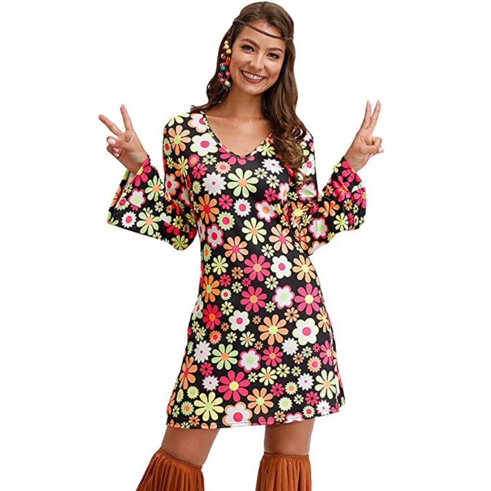 70s Hippie Halloween Printed Women's Dress