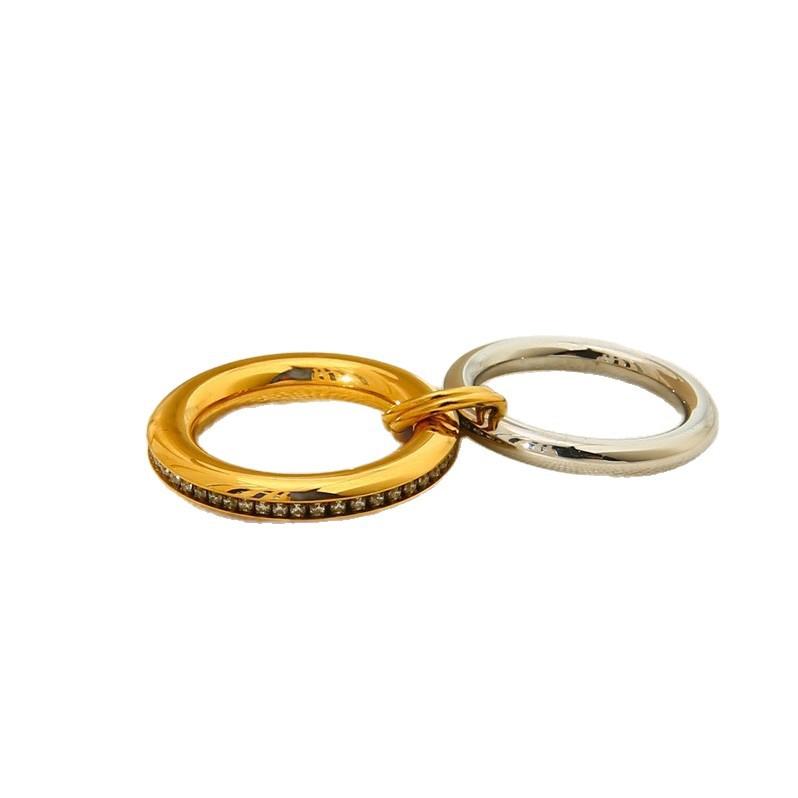 European and American geometric irregular multi-layer open ring niche high-end feeling plated 18k gold stainless steel ring women