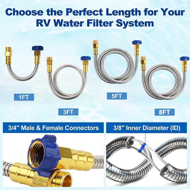 Rv Water Hose, Premium Drinking Water Hose - Lead-Free, Anti-Kink, Leak-Proof, 3/8" Inner Diameter Short Connector For Rv