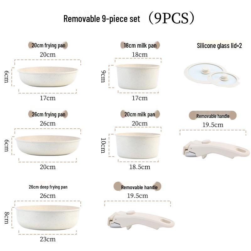Detachable Handle Non-Stick Maifan Stone Cookware Set: Stir-Fry & Flat-Bottomed Pan for Induction Cookers.