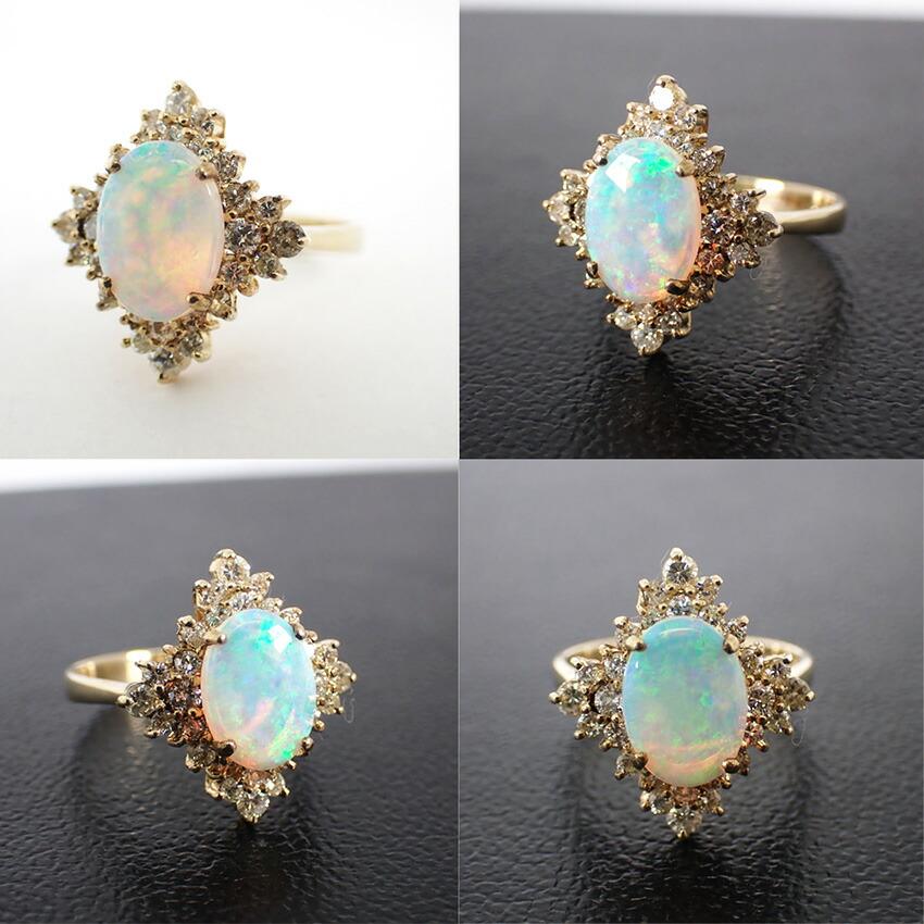 [Used] K14 Opal Diamond Ring / Size 14 / j55-50