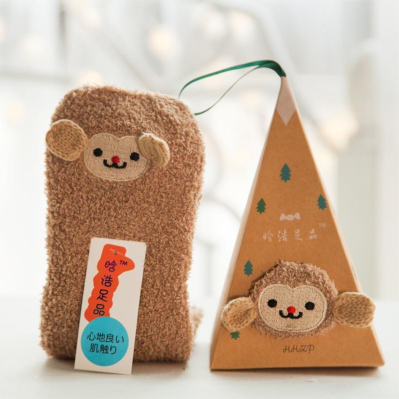 Autumn/Winter Coral Fleece Cartoon Socks - Half Fleece Sleep Women's Socks with 3D Embroidery Christmas Socks