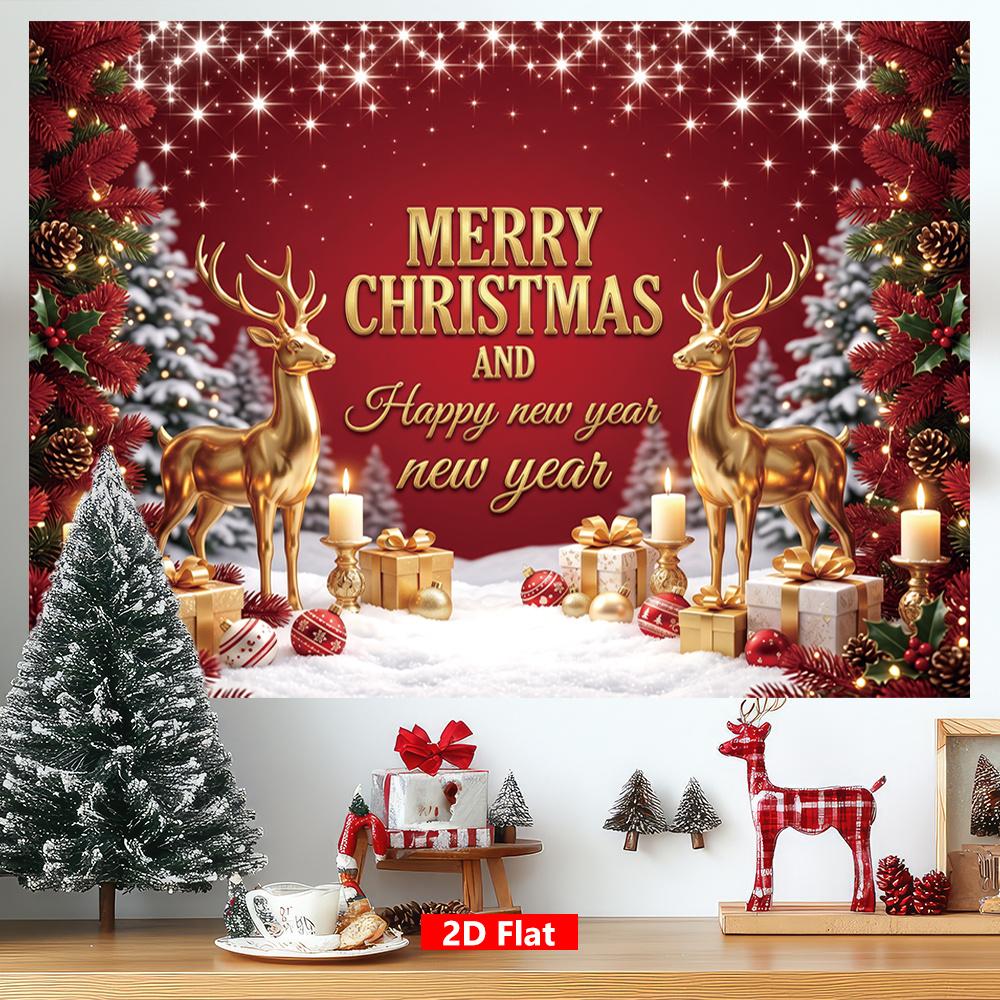 1Pcs Golden Deer Merry Christmas Blessing Decoration Background Xmas Backdrop Decorations For Photo Studio Photo Booth Party