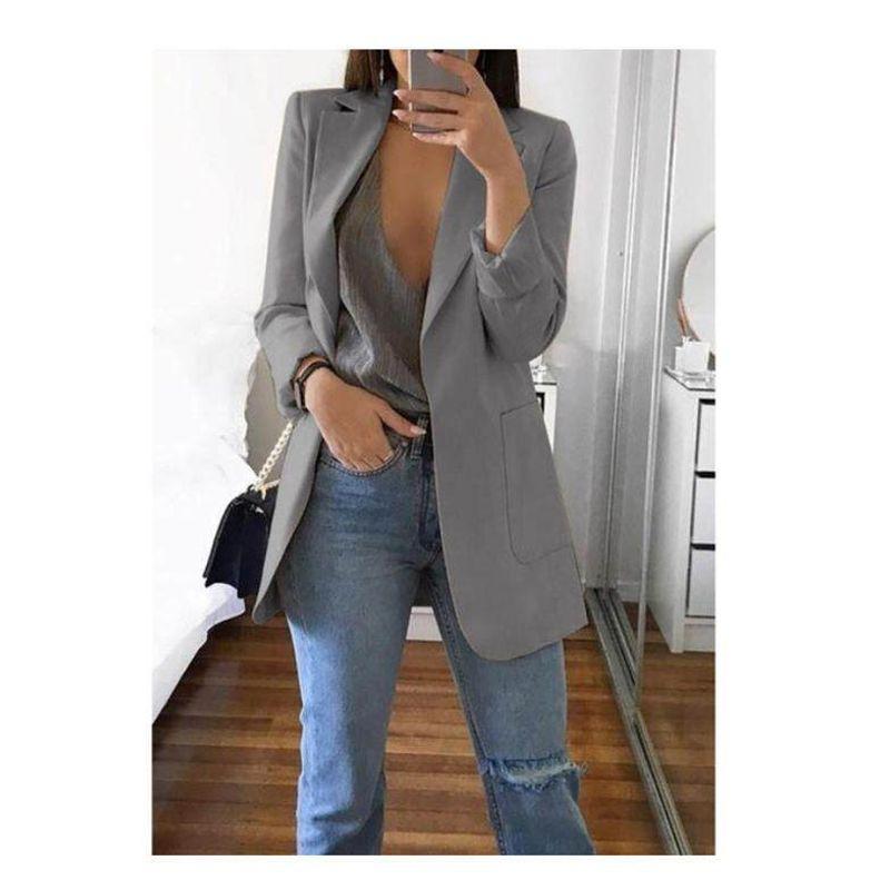 2025 Amazon New European and American Fashion Casual Suit Lapel Slim-Fit Cardigan Elegant Blazer for Women Spring and Autumn Dark gray 4XL