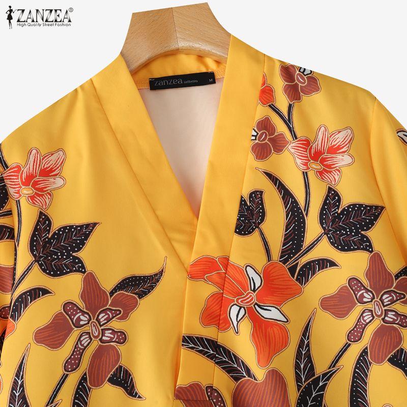 ZANZEA Blusa Casual da Donna con Scollo a V Maniche 3/4 Ampie Stampa Floreale