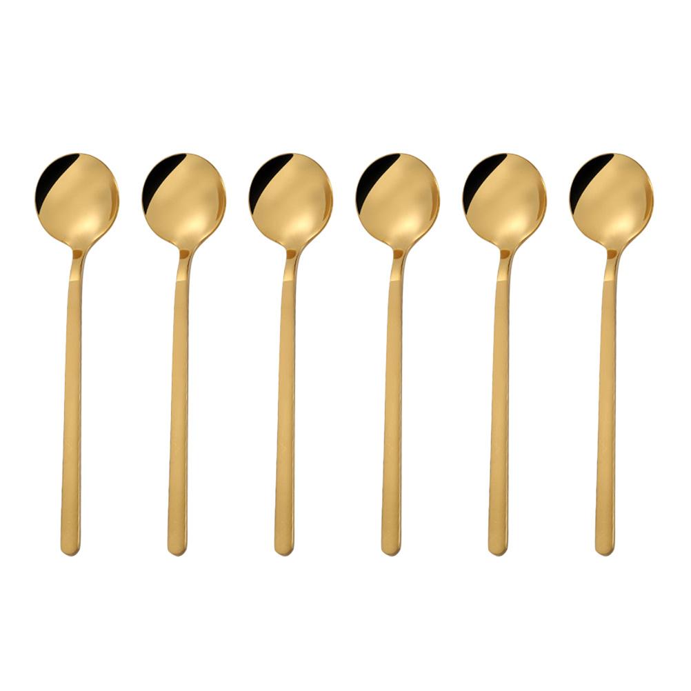 6 pièces 13 cm Cuillère à café en acier inoxydable Ronde Polissage miroir Cuillère à café Pour remuer Sucre Lait Dessert Cappuccino Bistro Usage domestique