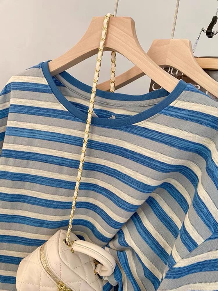 Plus Size Green Striped Short Sleeve Women's Summer T-Shirt - Lightweight, Loose Fit