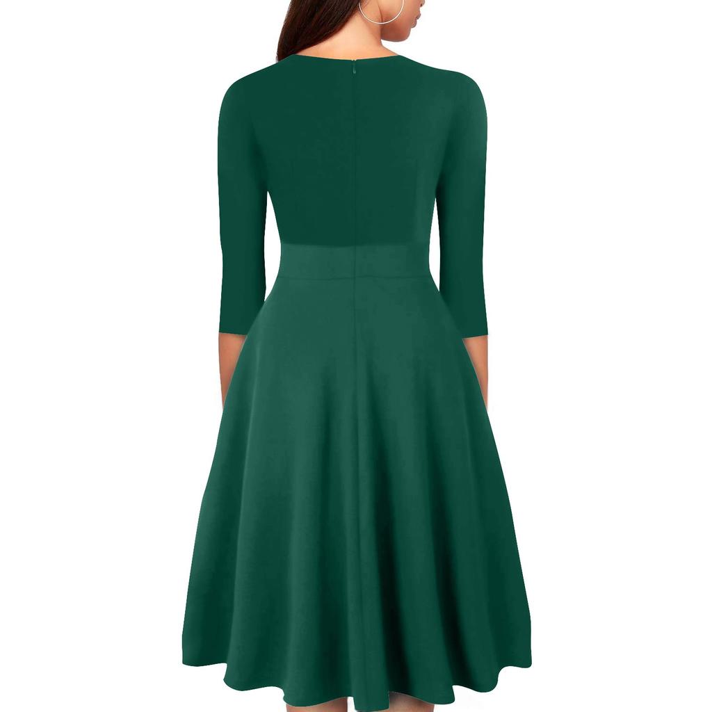 Abiti Casual da Festa Vintage da Donna a Manica 3/4 Svasati Linea ad A Swing