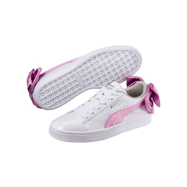 Puma Basket Bow Patent Jr White Orchid Kids Sneakers Grey 367621-02