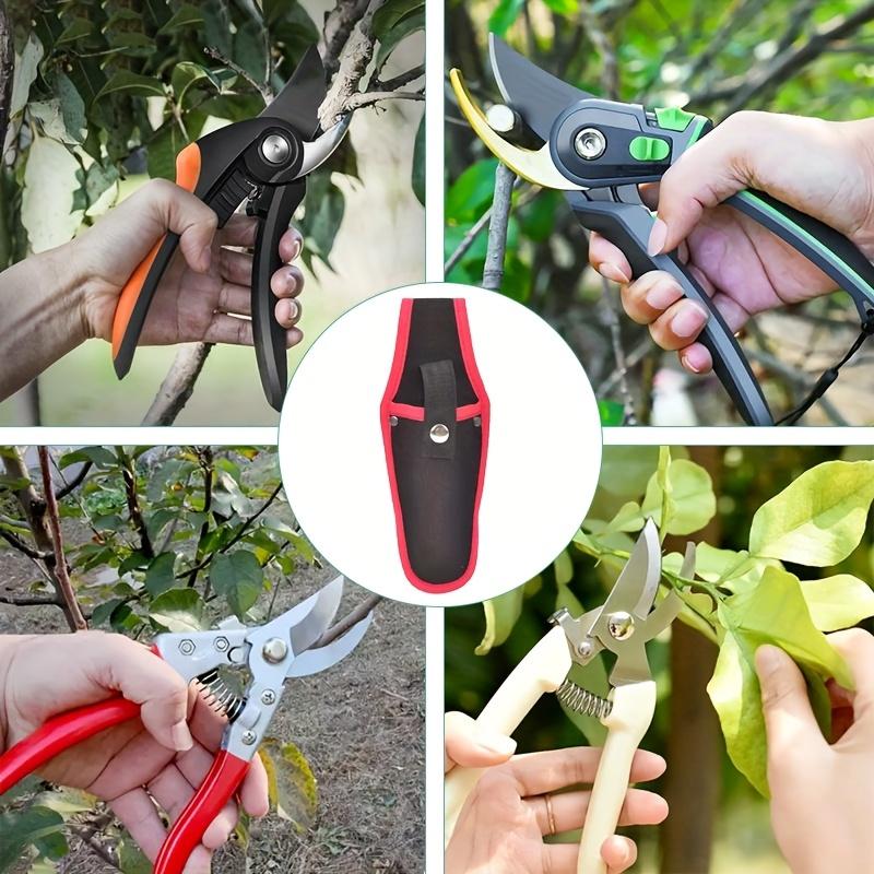 1 modern metal scissor tool storage bag, durable gardening bag with secure hook and loop closure and snap straps for hand trimmers, scissors