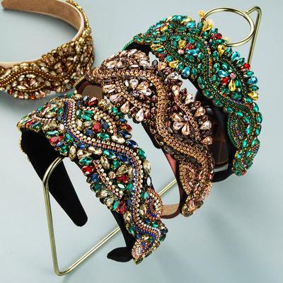 Women's Hairband Baroque Super Shining Treasure Stone Band Luxury Heavy Wide Edge Vintage Headwear