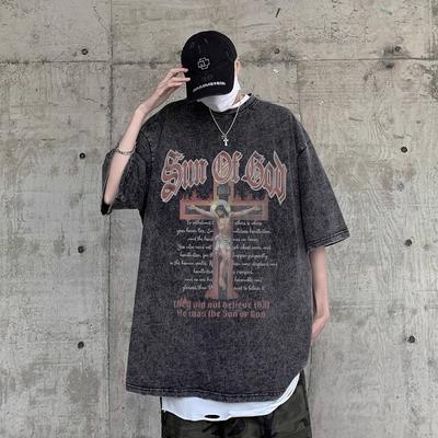 Camiseta de manga corta Vintage lavada con ácido, ropa de calle con estampado frontal, camisetas de gran tamaño estilo HipHop Harajuku, 100% de algodón