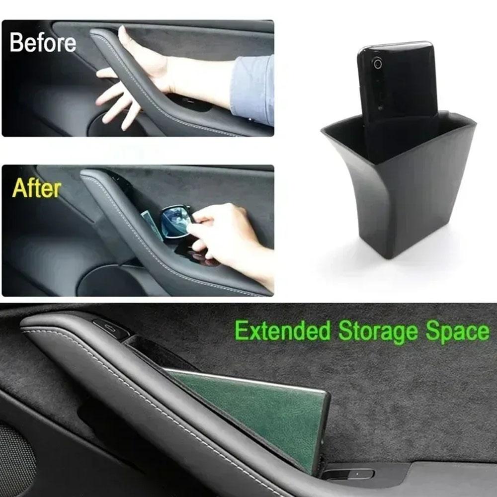 Side Door Handle Storage Box for Tesla Model Y Juniper 2025 2026 Door Slot Pockets Tray Organizer Interior Accessories