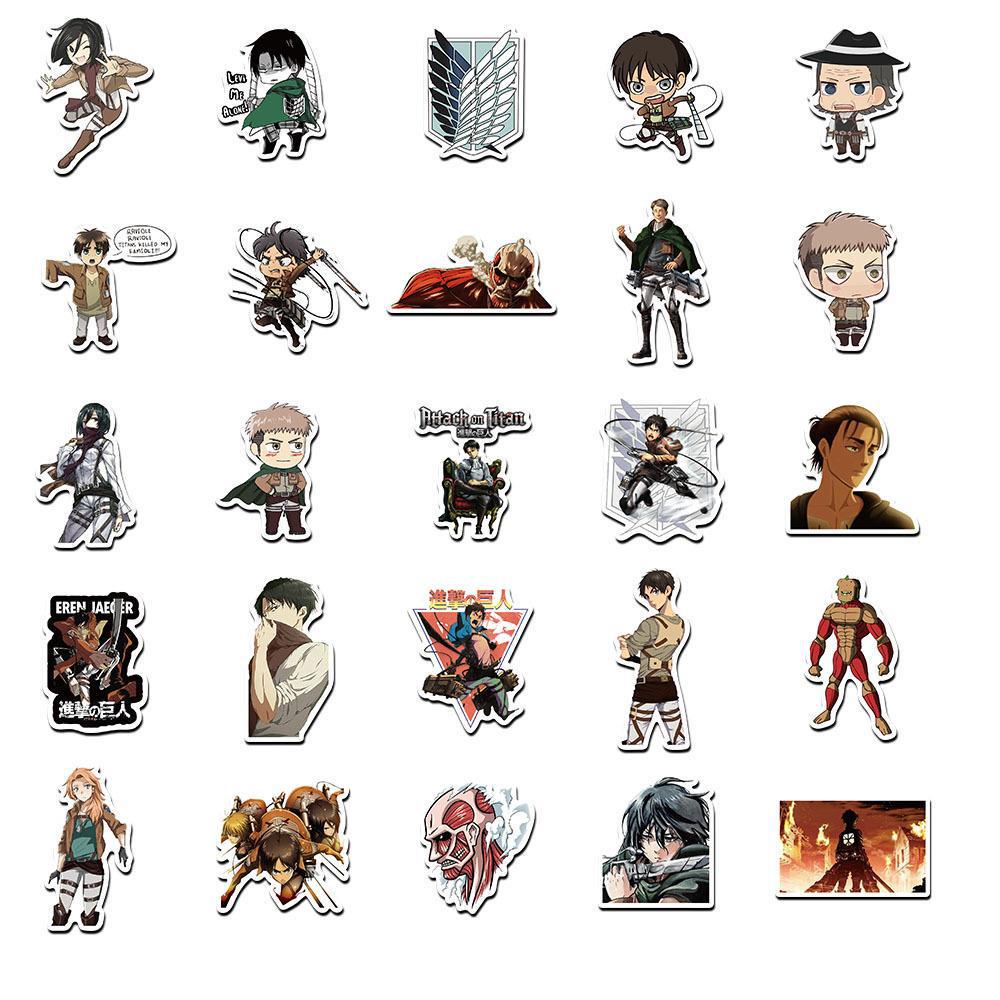 50 Adesivos de Graffiti de Anime Attack on Titan - Decalques à prova d'água para laptop e bagagem