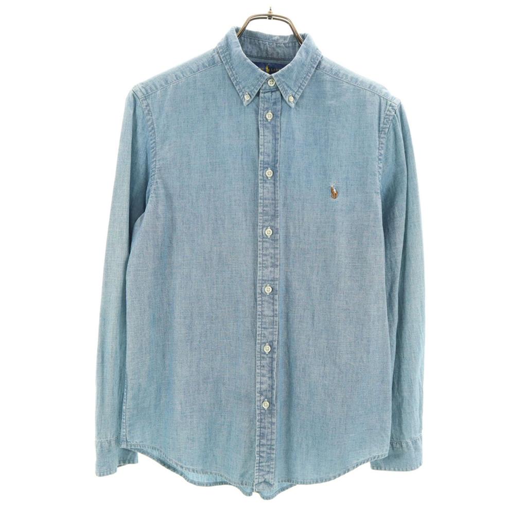 Ralph Lauren Long Sleeve Chambray Button Down Shirt L 14-16 Blue Kid's Used