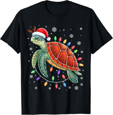Meeresschildkröte Weihnachtsbeleuchtung Weihnachtsmannmütze Grafik T-Shirt Lustiges Weihnachtsgeschenk Urlaubs-T-Shirt