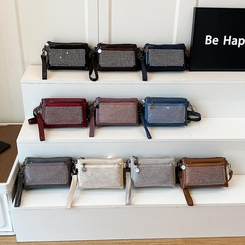 Women's Small Square Bag With Diamonds Shoulder Crossbody Bag