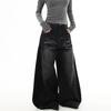 Unisex American Retro Washed Scimitar Jeans: Whiskered Wide-Leg Pants with Clean-Fit Design.