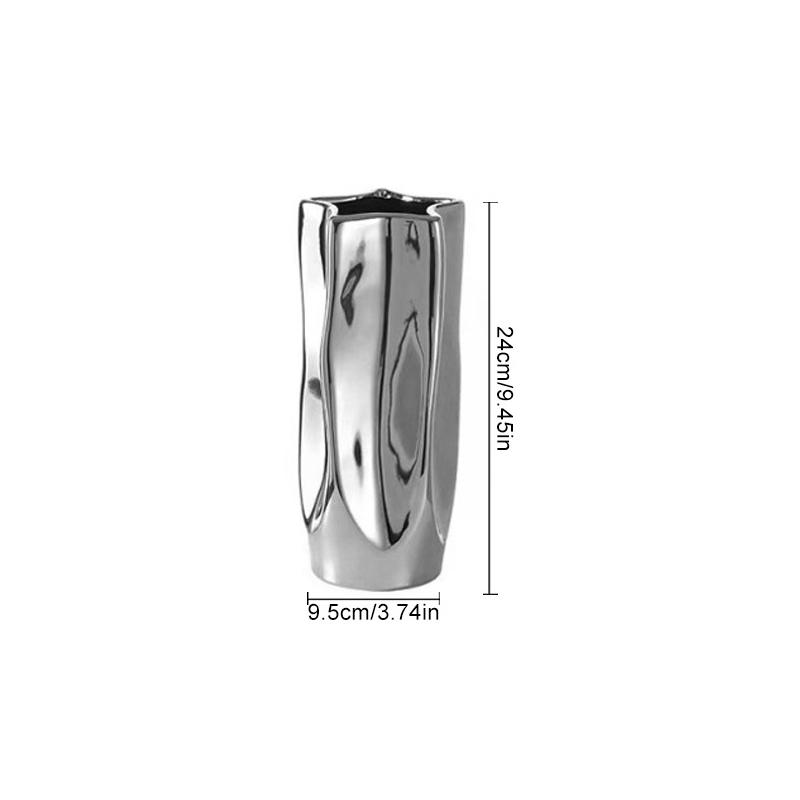 1ks Keramická interiérová umělecká dekorace Váza Luxusní galvanizovaná stříbrná Kreativní aranžování květin Hydroponická Nepravidelný porcelán