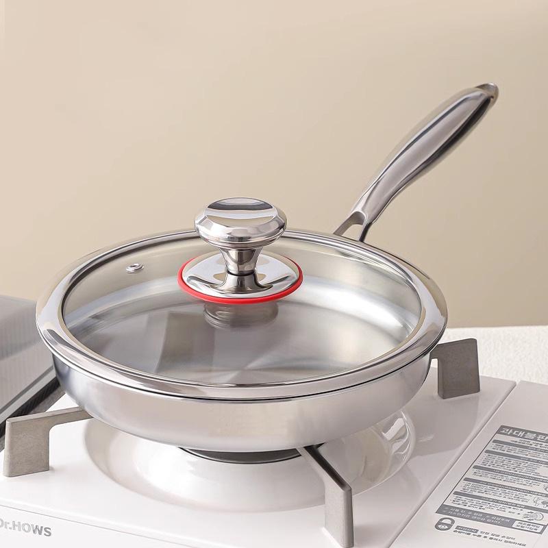 304 Edelstahl Antihaft-Pfanne, Verdickte Drei-Schicht-Flachbodenpfanne, Perfekt für den Haushalt zum Wok-Braten