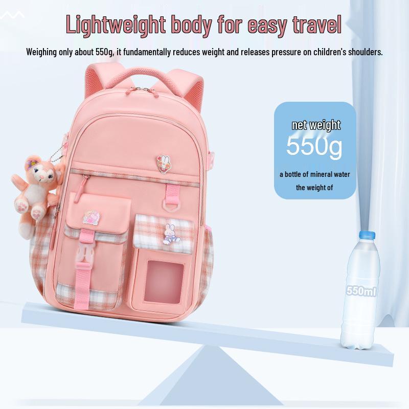 Girls' Trendy Lightweight Backpack: Spine-Protective, Double Shoulder Design for Grades 3-6