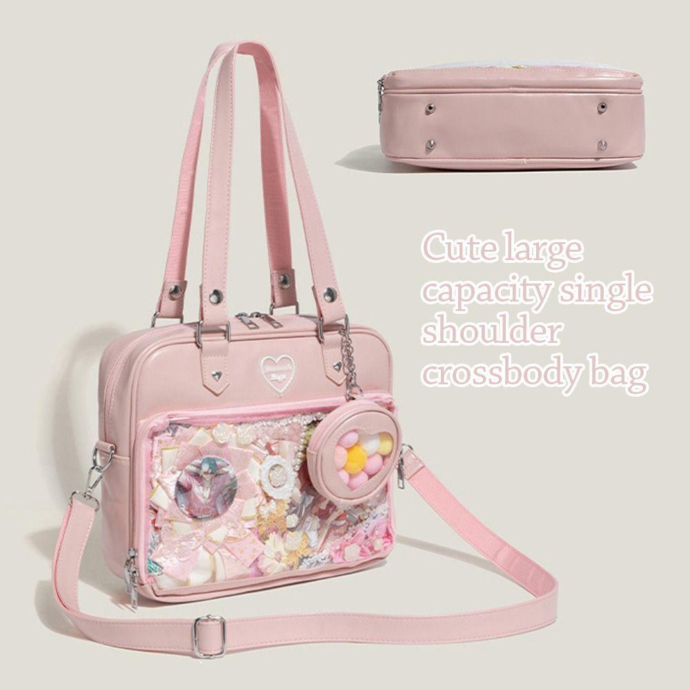 Creative Large Capacity Ita Bags Harajuku PU Tote Bag JK Sweet Messenger Bag Travel Lolita Shoulder Bag Transparent Handbag