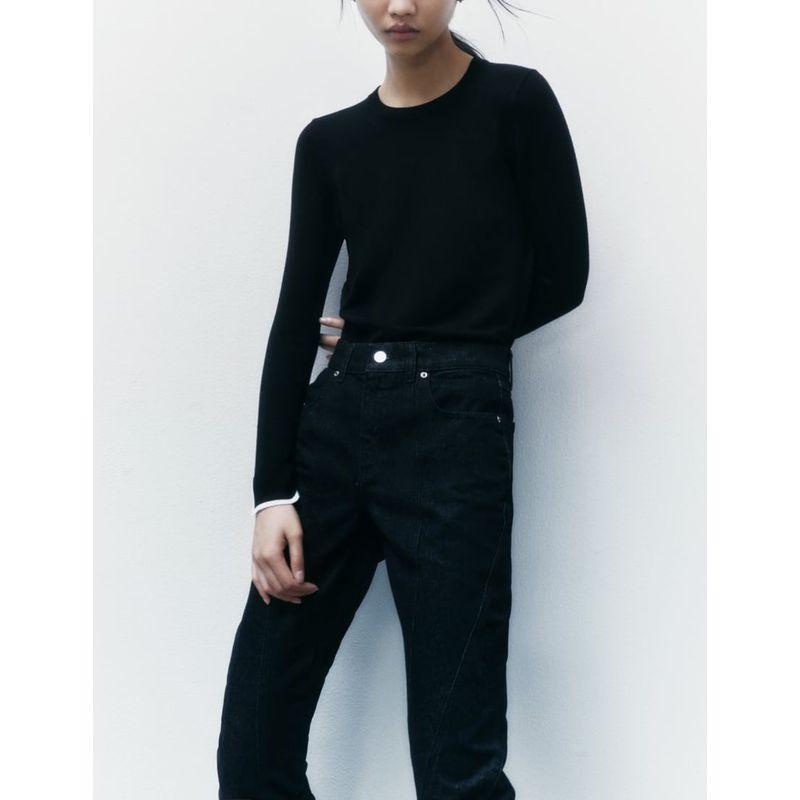 Fall and Winter New Arrival Women's Clothing Commute Leisure round Neck Basic Split Cuff Design Knitwear 0506107