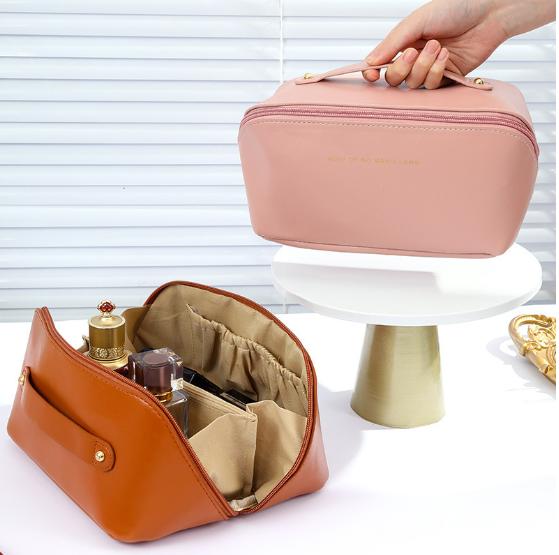Custom Makeup Bag Portable PU Leather Waterproof Toiletry Pouch Travel Make up Bag Multifunctional Brush Cosmetic Bag for Women