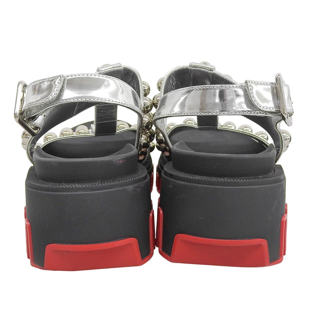 Christian Louboutin Duniclou Studs Ankle Strap Heel Sandals, Black x Silver, Size 36 shoes 36 Silver / BlackUsed