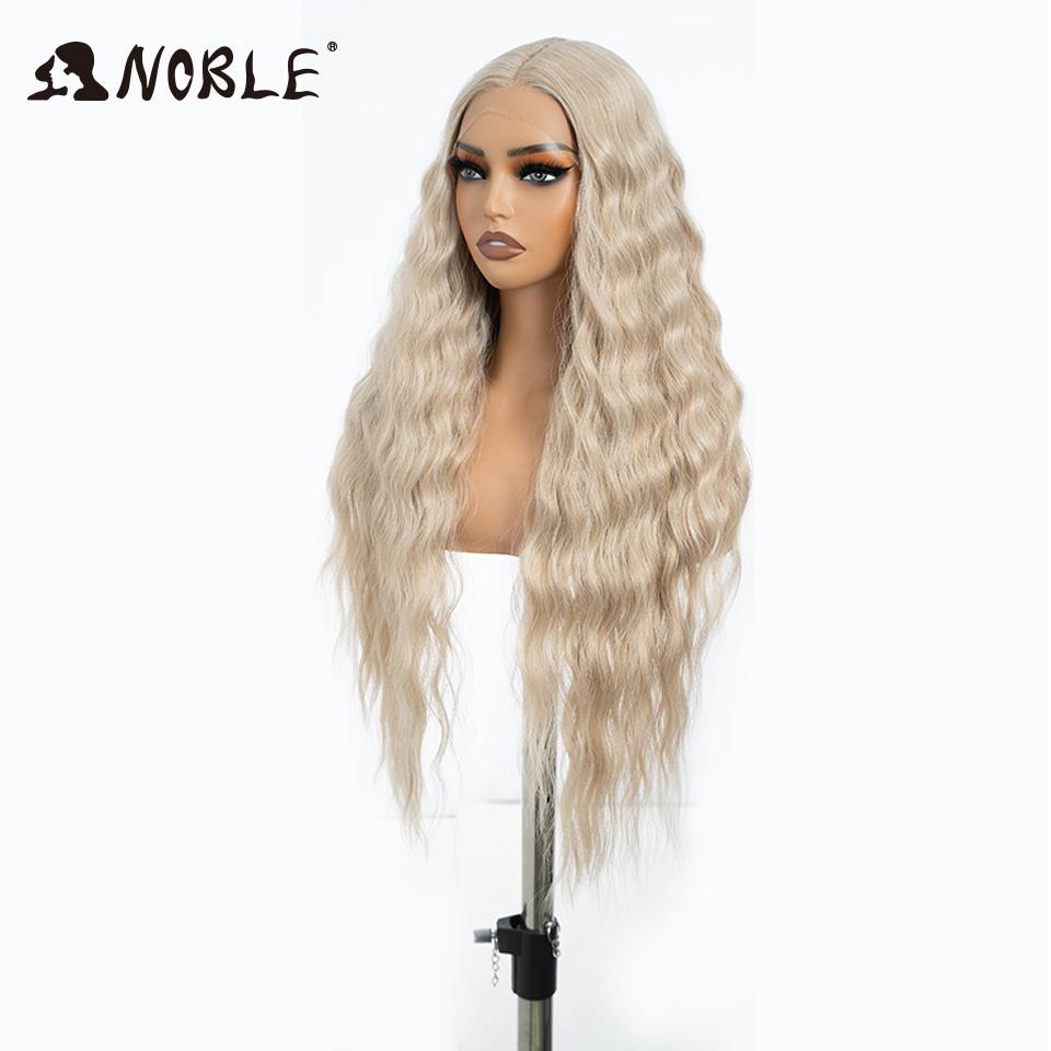 Noble Synthetic Lace Wig Cosplay Wigs 30 Inch Long Deep Wavy Ombre Blonde Silvery Lace Wigs For Women Lace Wig Heat Resistant