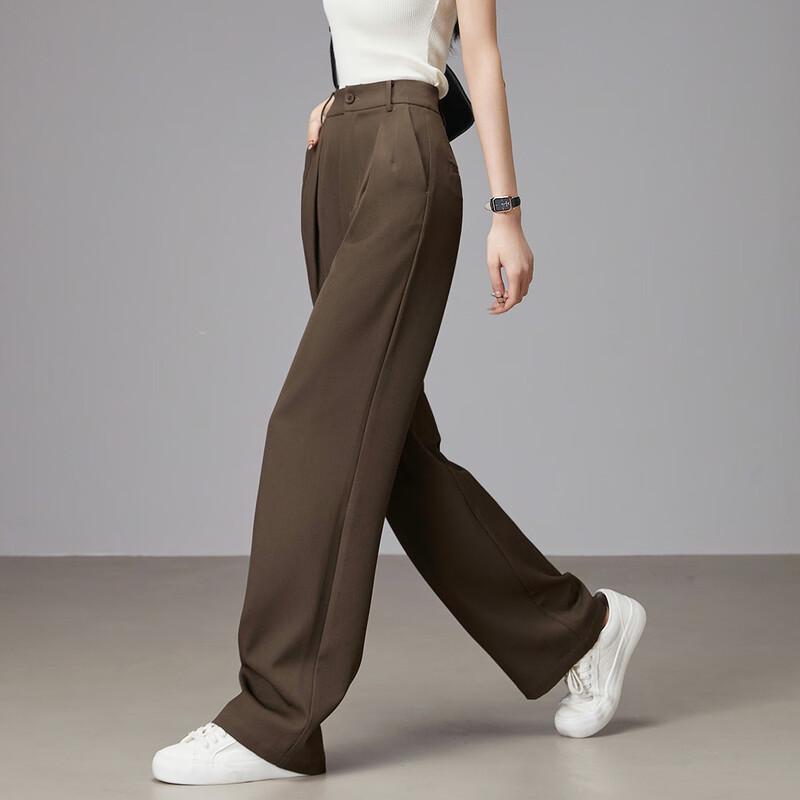 Demana Women's Spring Autumn Mid-Waist Straight-Leg Casual Trousers