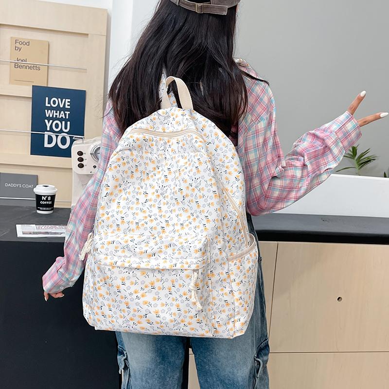 Flower Print Backpack Women's School Bag Campus Girls Nylon Backpack