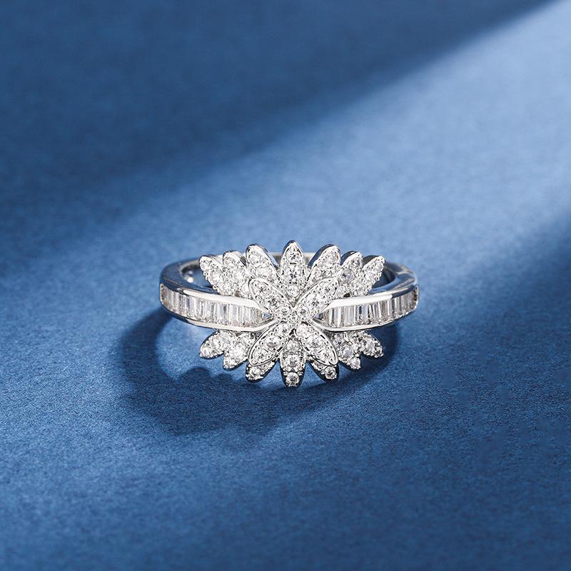 Ebay New Inlay Design Princess Cut Diamond Leaf Marquise Zircon Ring European and American Micro-inlaid Engagement Ring for Women