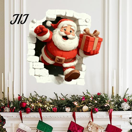 Window Sticker for Glass Christmas Santa Wall Stickers, 3D Claus Reindeer Break-Through Self-Adhesive Indoor Outdoor Holiday Ornaments Decal,