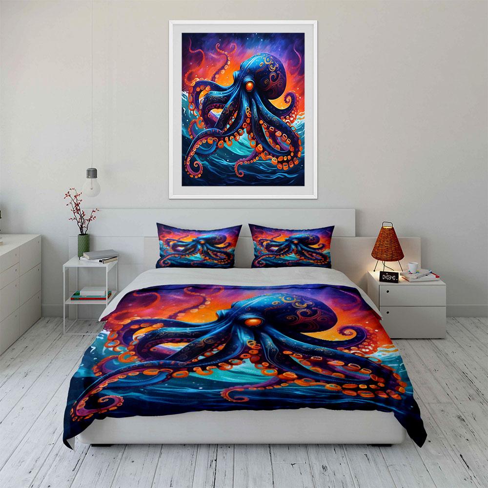 Multiple Sizes An Artistic Octopus Painting Bedding Set 1 Duvet Cover 2 Pillowcases For Adult Children Luxury Gift Full Size