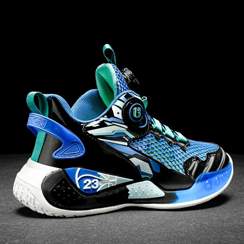 Classmate boys shoes 2025 new summer children's white sneakers rotating button mesh breathable basketball shoes