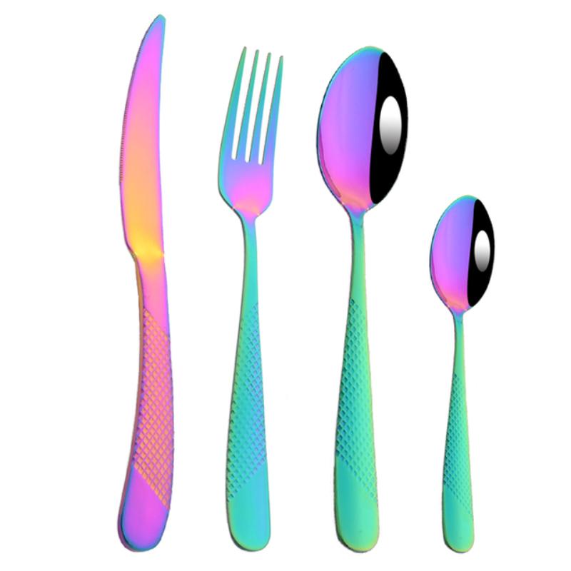 4Pcs Colorful Stainless Steel Dinnerware Cutlery Set Dinner Tableware Set Luxury Flatware Fork Knife Spoon For Wedding