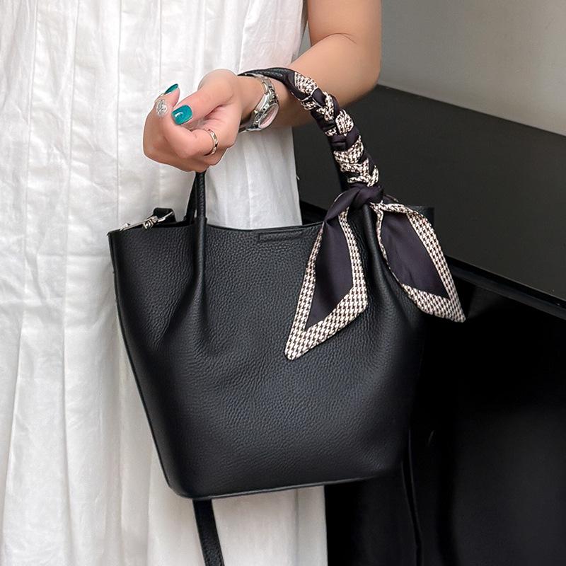 2025 New High-End Bucket Bag, Genuine Leather, Large Capacity, Women's Bag, Top Layer Cowhide, Commuting Basket Bag