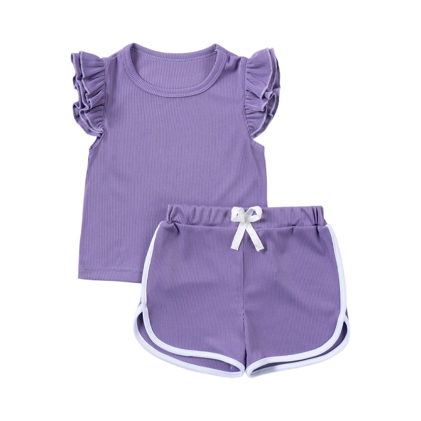 

Girls Color Block Set - Striped Sleeveless Outfit 90 фиолетовый