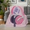 Pink Headphones and Microphone IllustrationBlanket Flannel Throw Blanket for Sofa, Bed, Travel, Camping, Office, Couch, Chair, And Bed Gift