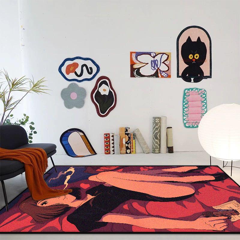 INS Fashion Cartoon Carpet Living Room Creative Girl Bedroom Decoration Area Rugs Non-slip Kids Room Bedside Entrance Floor Mats
