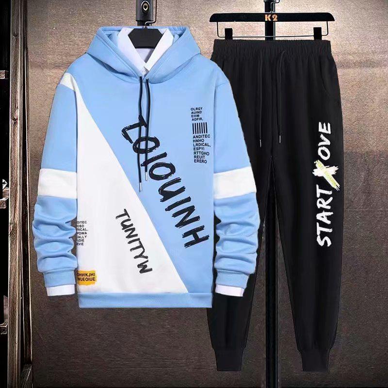 Set sportivo da uomo alla moda in stile coreano per l'autunno: Felpa con cappuccio e pantaloni larghi