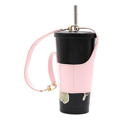 Leather Cup Cover Pouch Portable Water Bottle Sleeve Bag Leather Carrying Strap Insulating Cups Milk Tea Coffee Cups Accessories