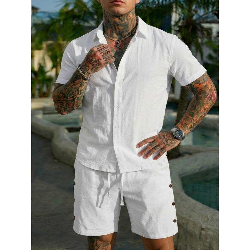 Men Casual Summer Short Sleeve Shirt And Shorts Beach Vacation Set